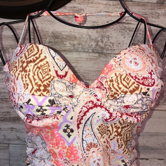 Victoria's Secret Bikini swim suit Colorful print no bottoms long top size 32C​​ - Picture 8 of 10